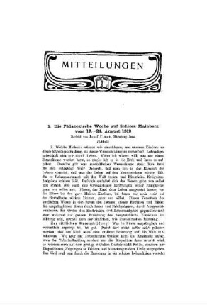 Die Pädagogische Woche auf Schloss Mainberg vom 17.-24. August 1913 : (Schluß)