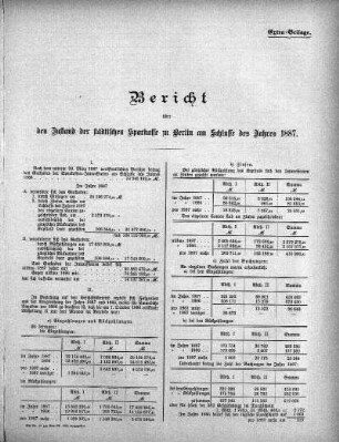 1887: Bericht über den Zustand der städtischen Sparkasse zu Berlin am Schlusse des Jahres ...