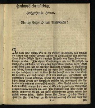 Hochwohlehrwuerdige, Hochgeehrteste Herren ...
