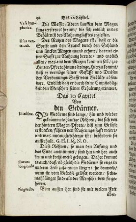 Das 10 Capitel Von den Gedaermen - Das 12 Capitel. Von den Milch-Adern / Wasser-Gefaeß / und Milchbrust-Adern