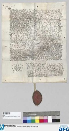 Georius, Abt von St. Egidien in Nürnberg, beauftragt den kaiserlichen Notar Johannes Kriczelmoer von Kulmnach ein Vidimus über die Urkunde des Kaisers Sigismund vom 13. Januar 1436 auszustellen und zwar auf Ersuchen des Peter Gruntherr, Bürgermeisters von Nürnberg. - Zeugen: Johannes Molitor, Otto Gruener.