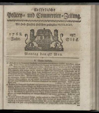 19tes Stueck, Montag den 9ten May. 1768