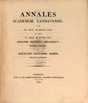 Annales Academiae Gandavensis. 1819/20