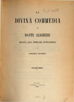 La Divina Commedia di Dante Alighieri recata alla popolare intelligenza da Domenico Venturini, 1