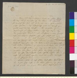 Brief von Levetzow, Amalie Theodore Karoline von an Goethe, Johann Wolfgang von