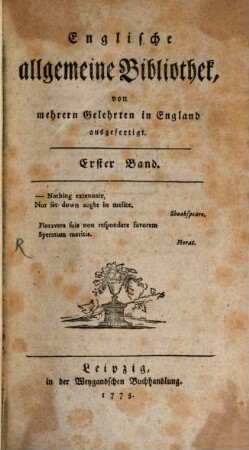 Englische allgemeine Bibliothek, 1. 1775