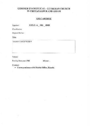 RATION CARD WARD V