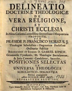 Delineatio Doctrinae Theologicae De Vera Religione, Et Christi Ecclesia