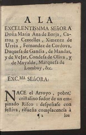 A la excelentissima Señora Doña Marìa Ana de Borja ...