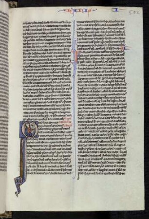 Historisierte Initiale (Epistola Johannis): Q(uod fuit ab initio): Evangelist Johannes am Schreibpult. Profilblattranken als Ablaufmotiv.
