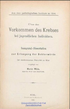 Über das Vorkommen des Krebses bei jugendlichen Individuen