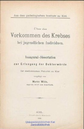 Über das Vorkommen des Krebses bei jugendlichen Individuen