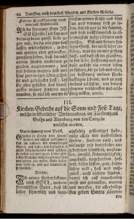 III. Kirchen-Gebethe auf die Sonn- und Fest-Tage, welche in öffentlicher Versammlung im Fürstenthum Gotha und Altenburg von den Cantzeln verlesen werden.