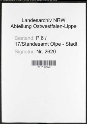 Sterberegister Standesamt Olpe-Stadt