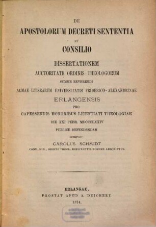 De apostolorum decreti sententia et consilio scripsit Carolus Schmidt