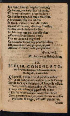 IX. Elegia Consolatoria scripta ad eundem lecto decumbentem ...