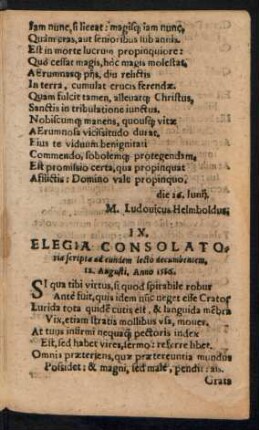 IX. Elegia Consolatoria scripta ad eundem lecto decumbentem ...