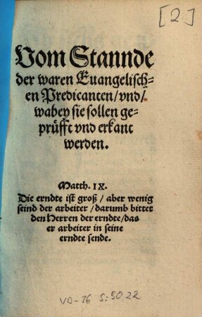 Vom Stannde der waren Evangelischen Predicanten, und wabey sie sollen geprüfft und erkant werden