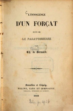 L' innocence d'un forçat suivi de Le paratonnerre par Charles de Barnard