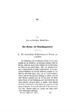 Zur politischen Kunstlehre : die Gesetze als Erziehungsmittel