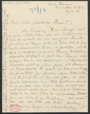 Brief an B. Schott's Söhne : 20.11.1915