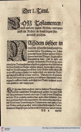 Titul I Von Testamenten / vnd andern letzten Willen ...