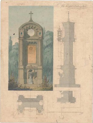 Reiffenstuel, Michael; Grabmonument - Grundriss, Ansicht, Schnitte
