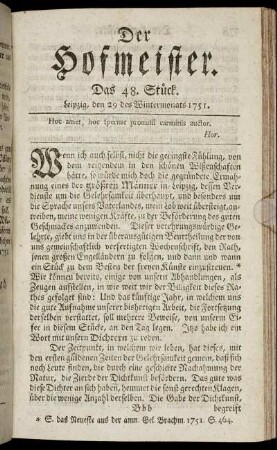 Das 48. Stück. Leipzig, den 29 des Wintermonats 1751.