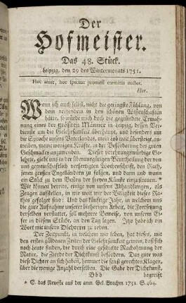 Das 48. Stück. Leipzig, den 29 des Wintermonats 1751.