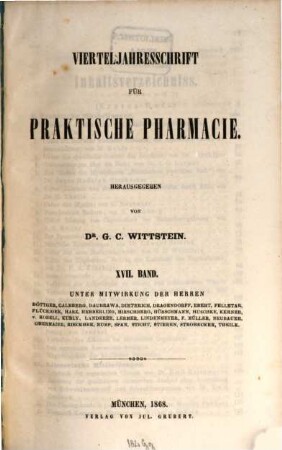 Vierteljahresschrift für praktische Pharmacie. 17. 1868