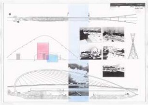 Eine Fußgängerbrücke über den Teltowkanal, Berlin-Adlershof Schinkelwettbewerb 1996: Ansichten 1:250, Schnitte 1:1000, 1:100