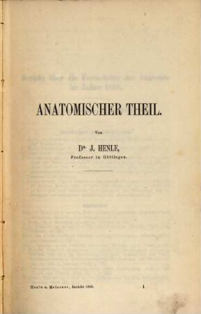 Bericht über die Fortschritte der Anatomie und Physiologie : im Jahre ... 1860