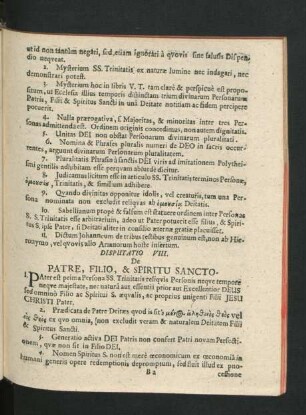 Disputatio VIII. De Patre, Filio, & Spiritu Sancto.