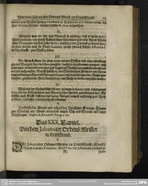Das XXX. Capitel. Von dem Johanniter Ordens-Meister in Teutschland