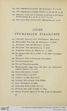 Stoff, Stickereien, Paramente (Nr. 233-265)