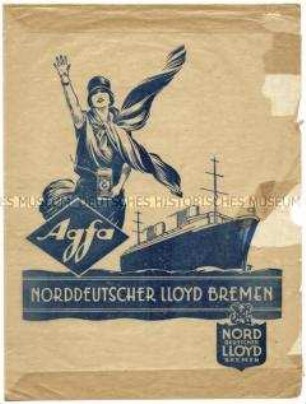 Fototasche für Großformate von Agfa (leer), mit Werbung des Norddeutschen Lloyd