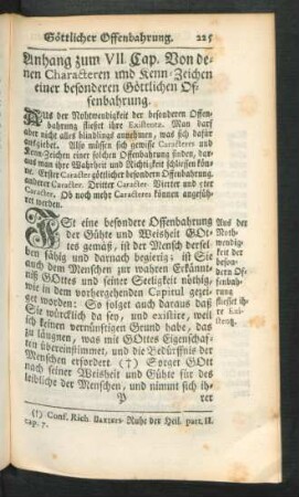 Anhang zum VII. Cap. Von denen Characteren und Kenn-Zeichen einer besonderen Göttlichen Offenbahrung.