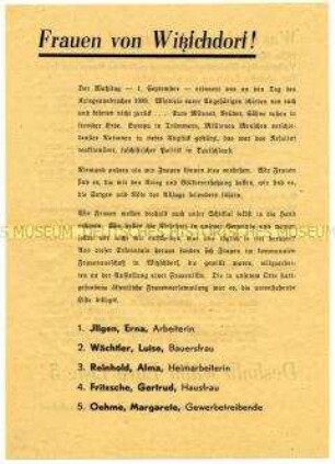 Aufruf des kommunalen Frauen-Ausschusses von Witzschdorf zu den Gemeindewahlen 1946