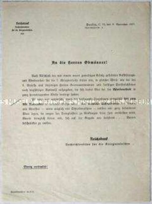 Rundschreiben des Nachrichtenbüros für Kriegsanleihen der Reichsbank zur Werbung für die 7. Kriegsanleihe