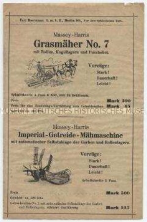 Massey-Harris Grasmäher No. 7 mit Rollen, Kugellagern und Fusshebel.