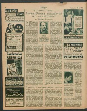 La semana lírica : Jacques Thibaud, embajador del arte musical francés [y] El porvenir de una joven pianista argentina