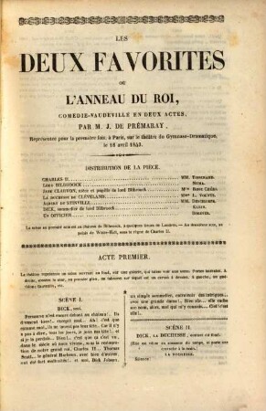 Les deux favorites ou l'anneau du Roi : comédie-vaudeville en deux actes