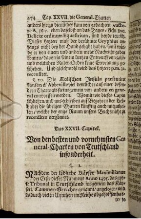 Das XXVII. Capitel. Von den besten und vornehmsten General-Charten von Teutschland insonderheit.