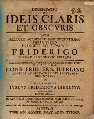 Dissertatio De Ideis Claris Et Obscvris