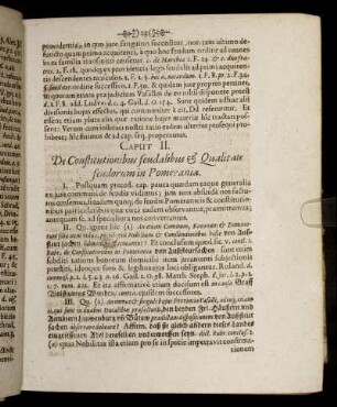 Caput II. De Constitutionibus feudalibus & Qualitate feudorum in Pomerania.