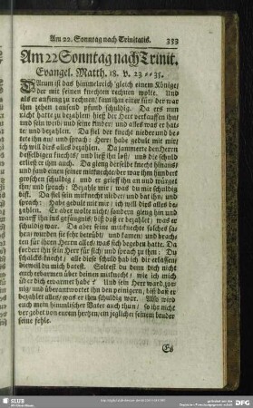 Am 22 Sonntag nach Trinit. Evangel. Matth. 18. v. 23-35.