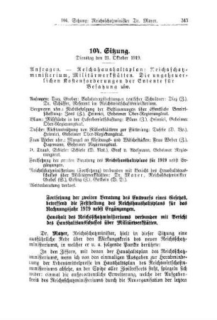 104. Sitzung. Dienstag den 21. Oktober 1919
