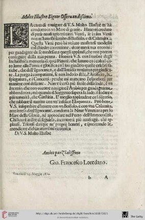 Molto Illustre Signor Osseruandissimo