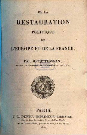 De la réstauration politique de l'Europe et de la France