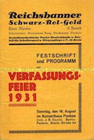 Festprogramm der Verfassungsfeier 1931